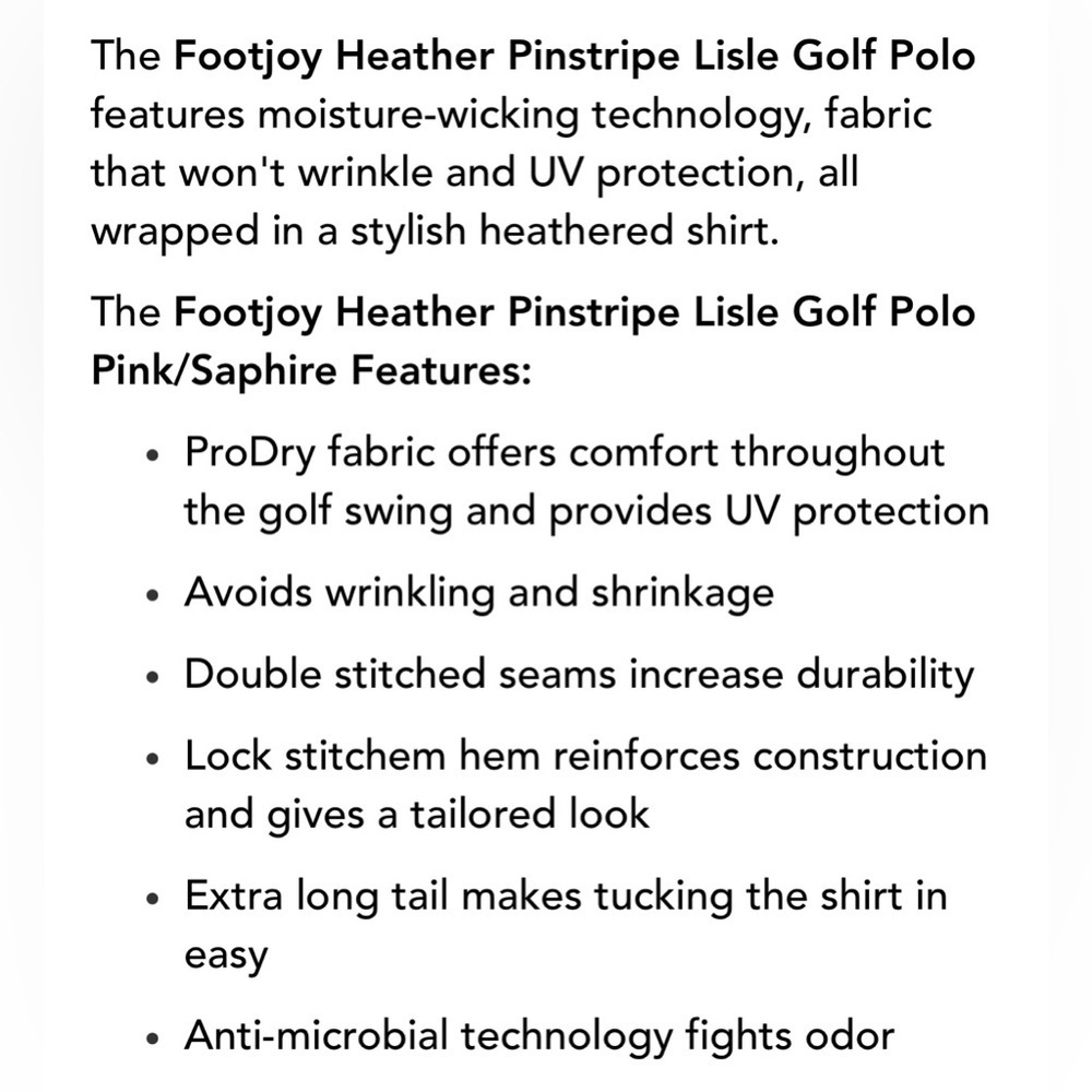 FootJoy Lisle Heather Stripe Golf Polo Shirt Pink/Blue Size Medium - Picture 11 of 11